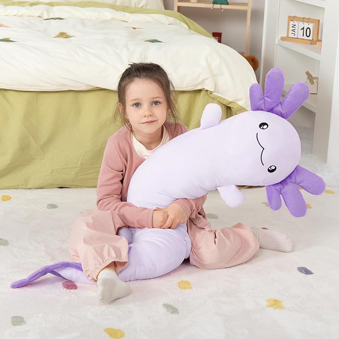 MaoGoLan Giant Axolotl Plush Toy Stuffed Animal, Huge Axolotl Body Pillow for Kids Girl Boy, Long Purple Salamander Plush Glow in The Dark, Valentine Birthday Gifts Holiday Easter Decor