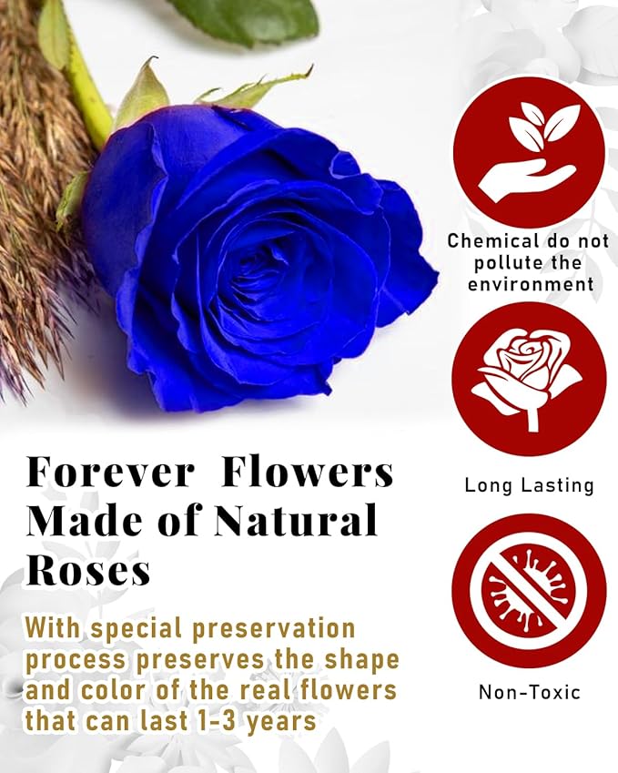Changshunqi 16 Flowers Forever Preserved Roses in Box, Forever Flowers Womens Birthday Gifts for Women Mothers Blue Rose Gift for Her Romantic Eternal Real Rose for Women Mom Wife