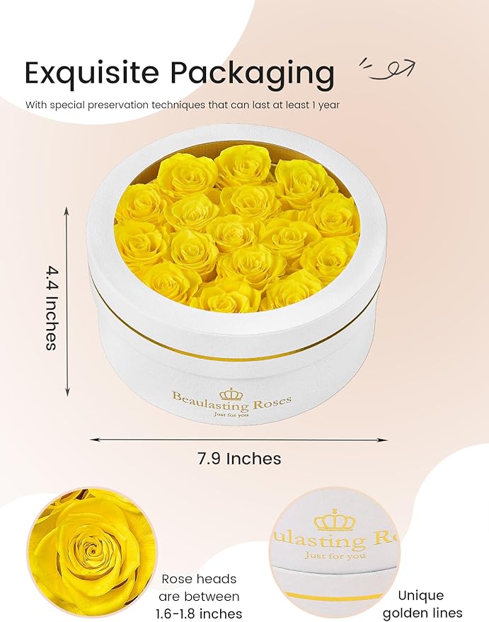 16 Preserved Roses Forever Flowers Real Roses in a Box Mother's Day Birthday Flowers for Her Mom Women Wife Valentine's Day, Yellow Roses