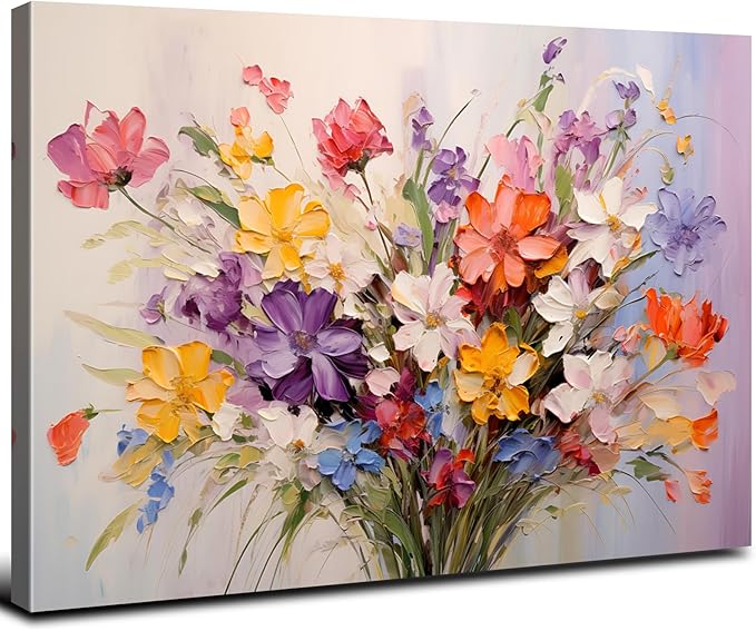 Large Colorful Flower Canvas Wall Art Daisy Poppy Picture Wildflower Wall Decor for Bedroom Abstract Nature Botanical Painting Prints Watercolor Floral Poster Artwork Living Room Decoration 32x48"