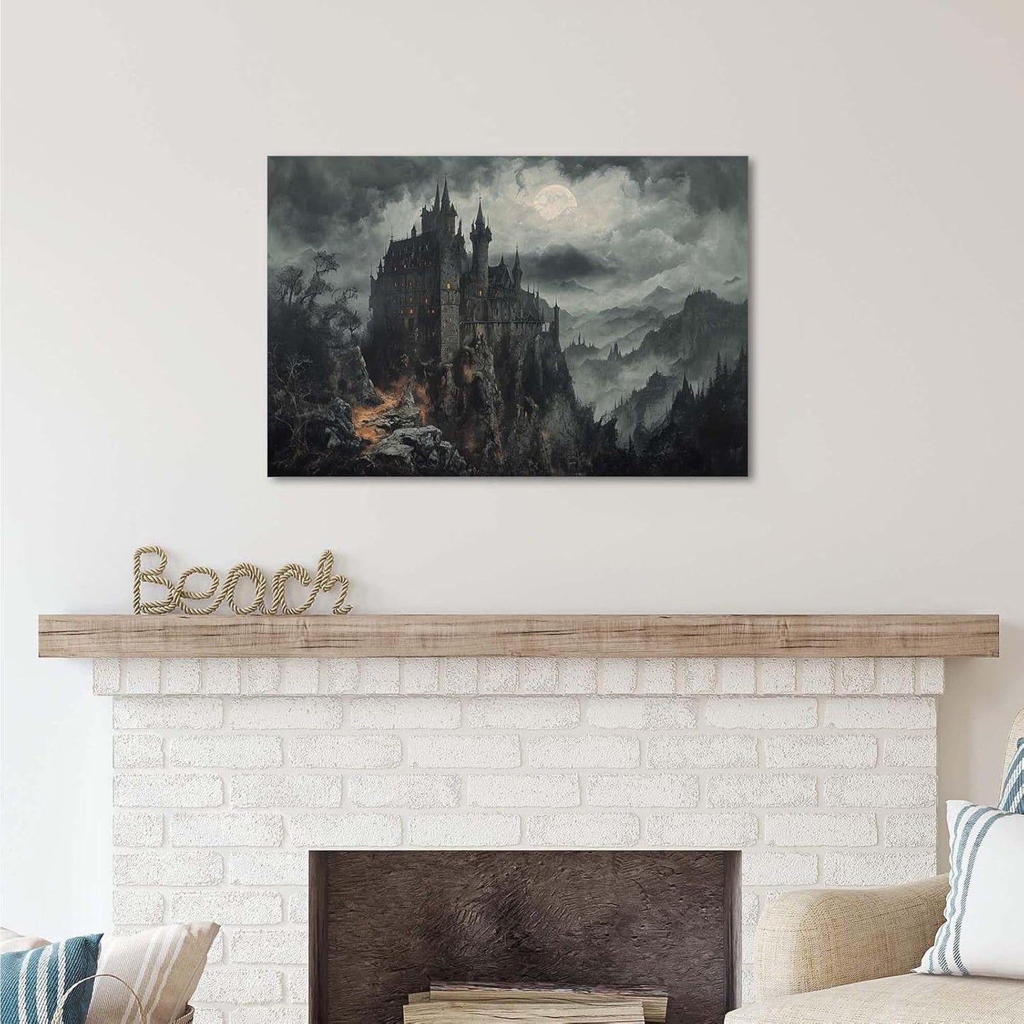 Vintage Castle Poster Dark Academy Victorian Gothic Castle Wall Art Poster Moody Mystical Art Print Suitable for Home Living Room Bedroom20x30in Wood Framed