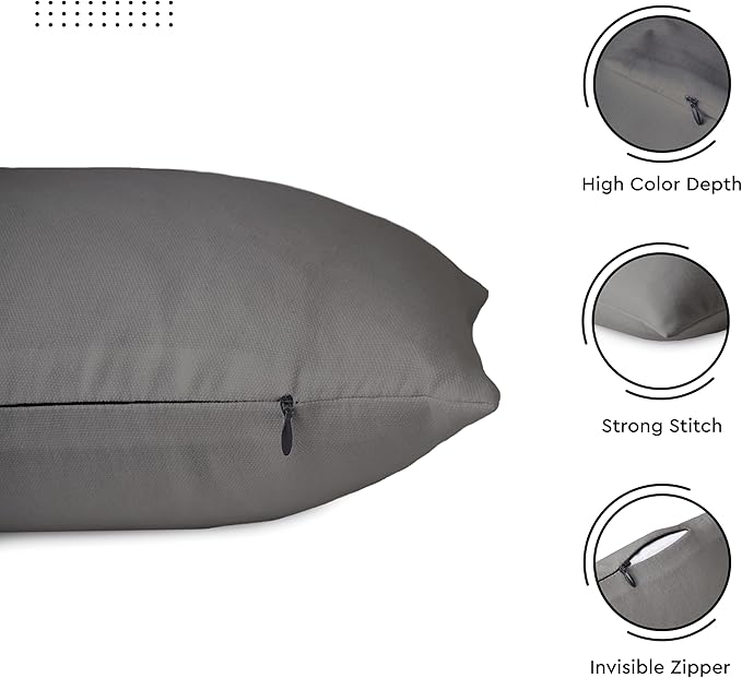 Encasa XO Throw Pillow Covers 24x24 in Set of 2 Grey | No Inserts | Cotton Pillow Covers for Living Room, Bed, Sofa, Couch | Decorative Cushion Covers with Improved Zipper