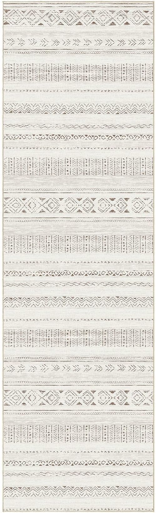 cotiled Hallway 2.6x8 Runner Rugs: Washable Boho Rugs with Non Slip Backing Large Soft Indoor Low Pile Carpet for Living Room Bedroom Farmhouse Dining Room Lightweight Home Decor L Brown/Cream