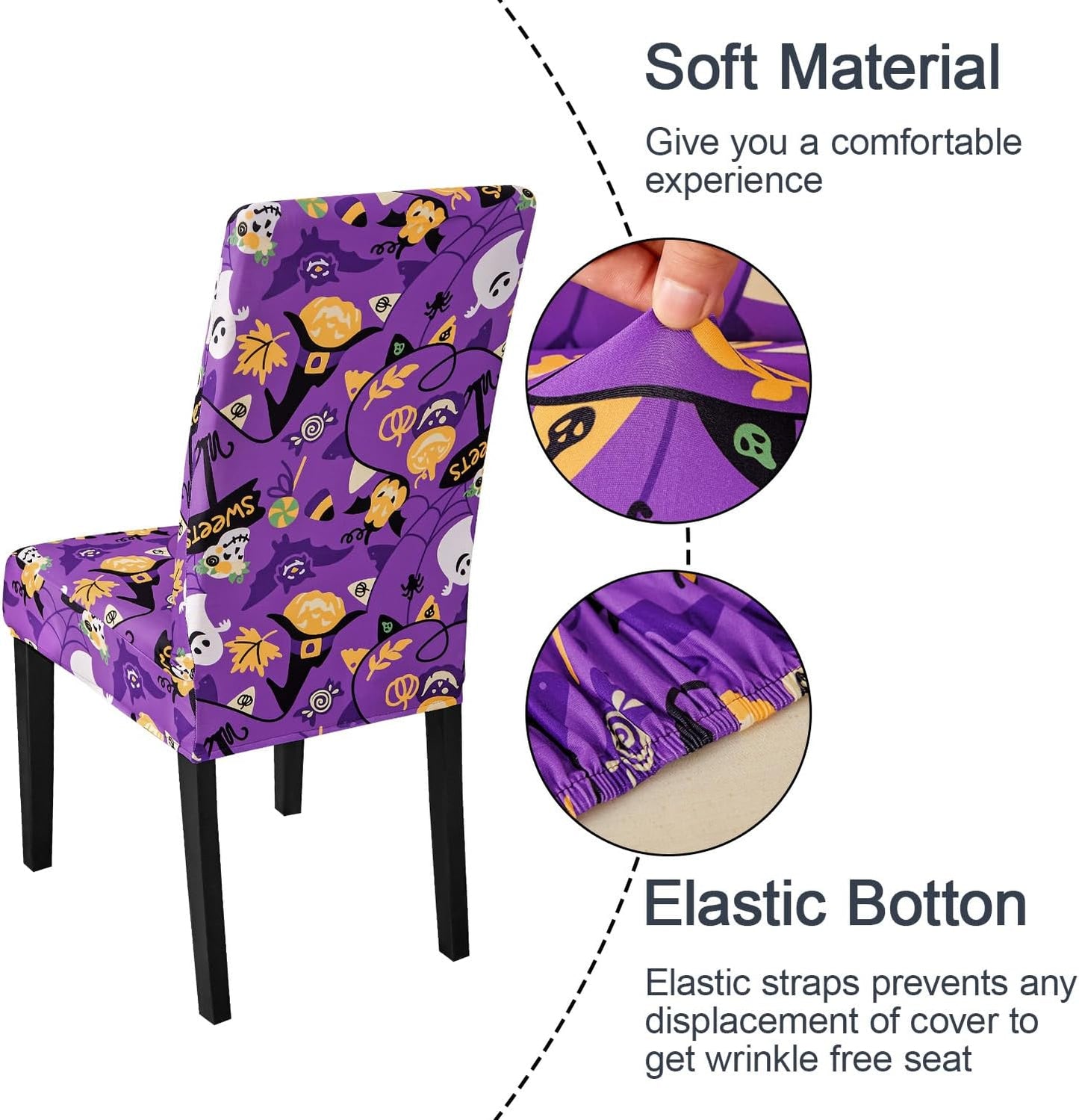 JQinHome Purple Halloween Chair Slipcover, Spider Web Chair Covers Set of 4, High Stretch Washable Chair Protector Cover for Dining Room, Kitchen,Home Party,Wedding Ceremony(Purple Candy,4PC)