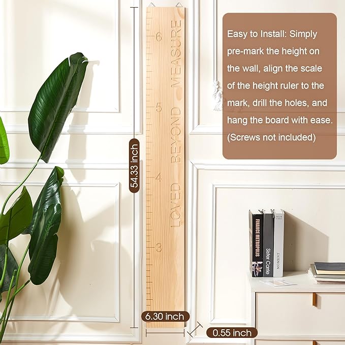 One-Piece Height Chart for Kids, Solid Wood Growth Chart for Wall Measurement Board for Nursery Wall Decor