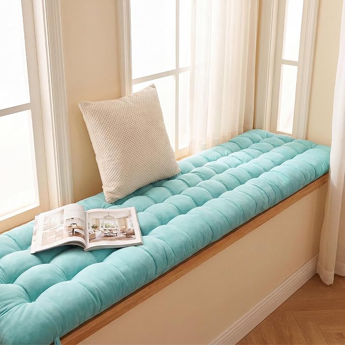 Wenqik Long Floor Cushion Large Floor Cushion with Brushed Cotton 74.8 x 27.5 x 3.15 in Jumbo Lounger Pillow for Outdoor Indoor Bay Window Meditation Yoga Reading Sleeping (Cyan)