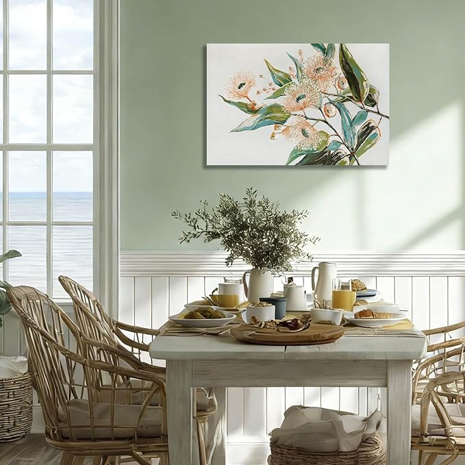Green and Gold Wall Art Nature Wall Decor for Kitchen Bathroom Flowers Canvas Pictures Contemporary Framed Art 11x15 Inch Dining Room Decor