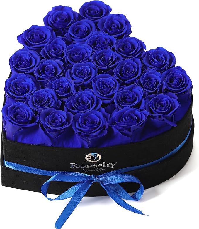 Valentines Day Flowers Roses Gifts for Her,28pcs BlueForever Preserved Roses in Heart Shape Gift Box,Valentines Day Delivery Prime Gifts-Roses Gifts for Women,Mom.