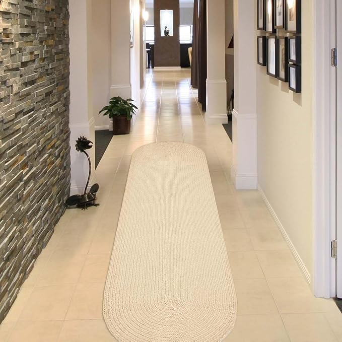 Superior Jute Oval Indoor Runner Rug, Cream