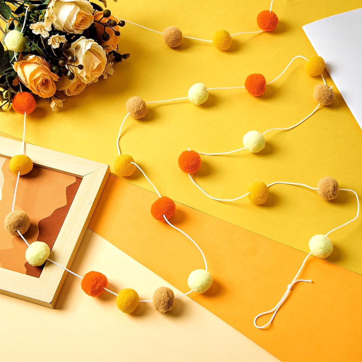 Irenare 9.8 ft Pom Pom Garland Felt Colorful Tassel Banner Christmas Party Pompoms Garland Decorations Felt Pennant Banner for Classroom Home Mantel Fireplace Birthday(Autumn Colors)