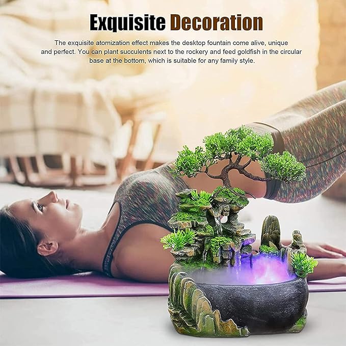 Rockery Stream Tabletop Fountain, Zen Meditation Indoor Waterfall Feature with Automatic Pump and Switch, Desktop Fountain for Home Office Bedroom Decoration (A)