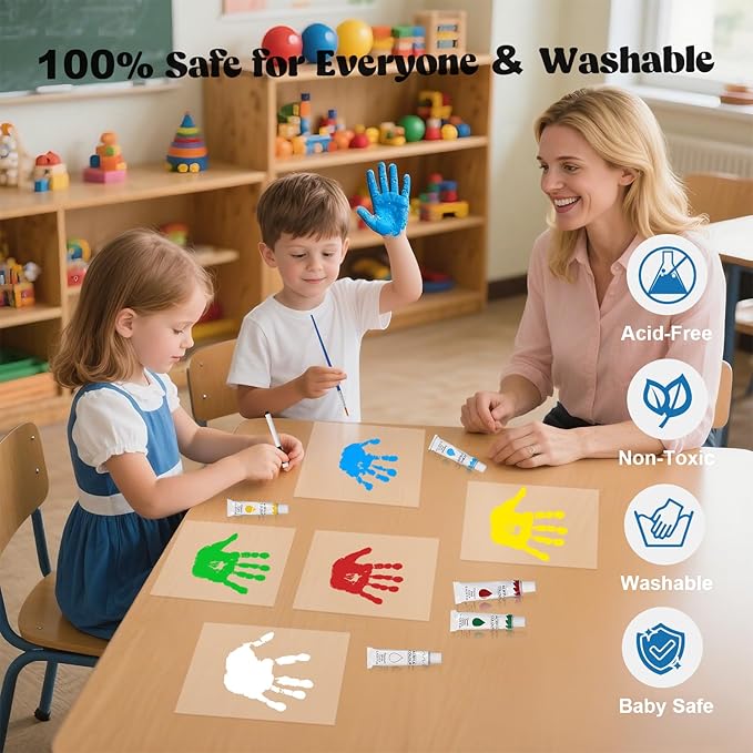 Bixinyo Family Handprint Kit with Light, Baby Hand and Footprint Keepsake Wooden Frame, Family Gifts for Mom, Women, New Parents, Mother's Day, Adoption Gifts, 5 Non-Toxic Paints (Light, Brown)