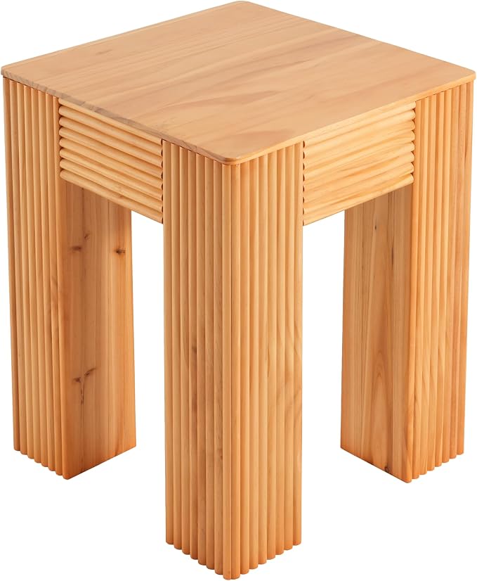 Christopher Knight Home Sadis Modern Square Side Table, Living Room Sofa End Table, Small Coffee Table with Vertical Fluted Leg, Natural