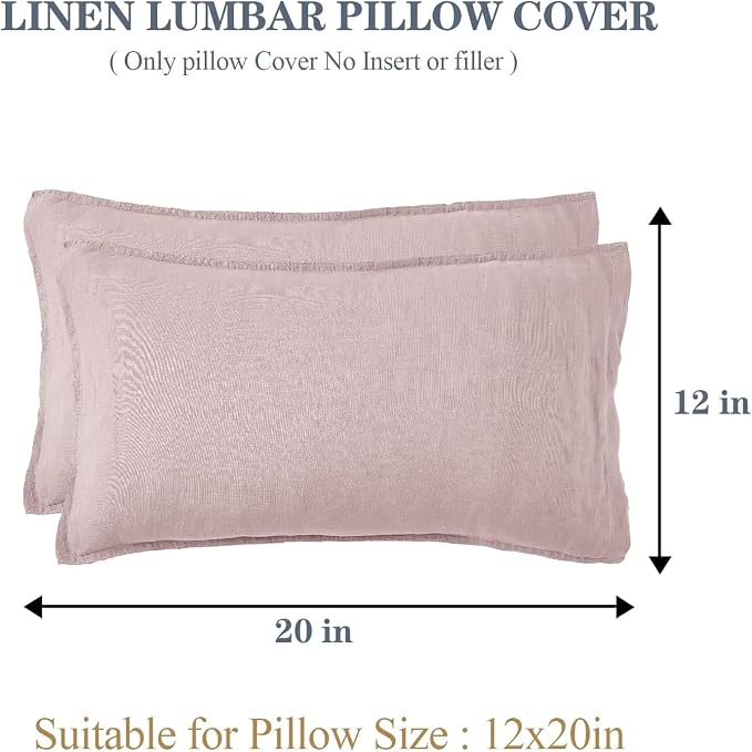 Simple&Opulence 100% Linen Lumbar Pillow Cover 12 x 20 Inches Set of 2 Rectangular Decorative Throw Cushion Cover for Couch Sofa Bed Living Room Office Soft Breathable Farmhouse - Blush Pink