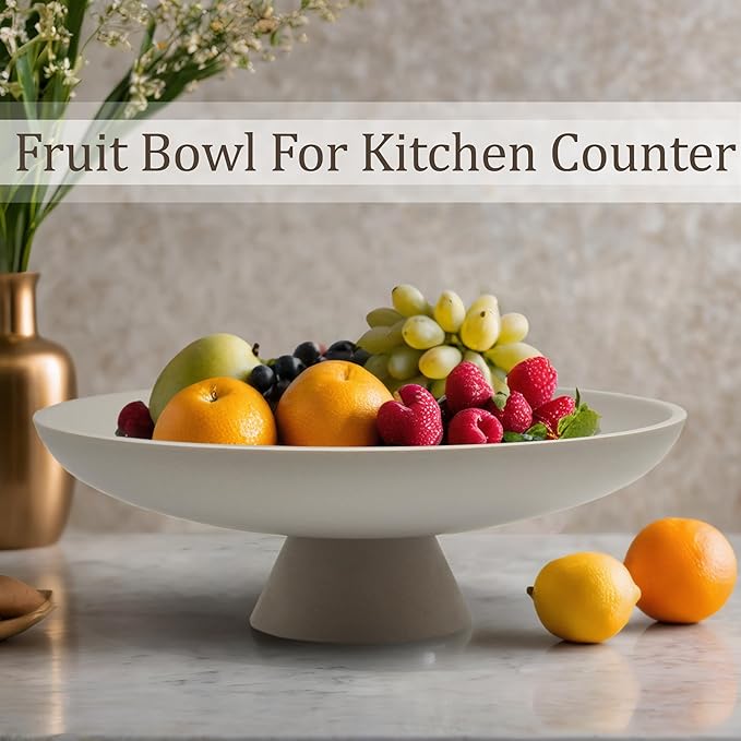 LIN CHUAN Large Decorative Bowl, Modern Resin Pedestal Bowl for Home Decor, Stylish Fruit Bowl for Kitchen Counter, Chic Key Holder for Entry Table, Grey
