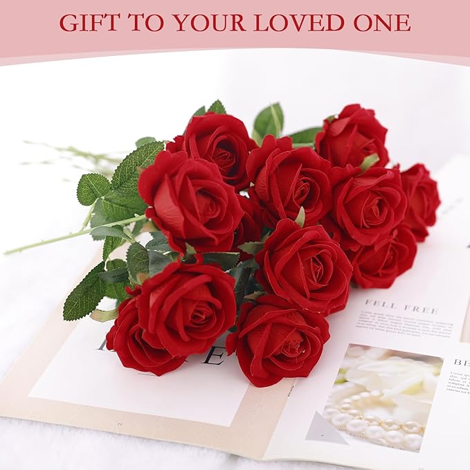 Hananona 50 Pcs Artificial Roses in Bulk, Fake Silk Red Roses Realistic Roses for Wedding Centerpieces Flower Arrangement Home Decor (50, Red)