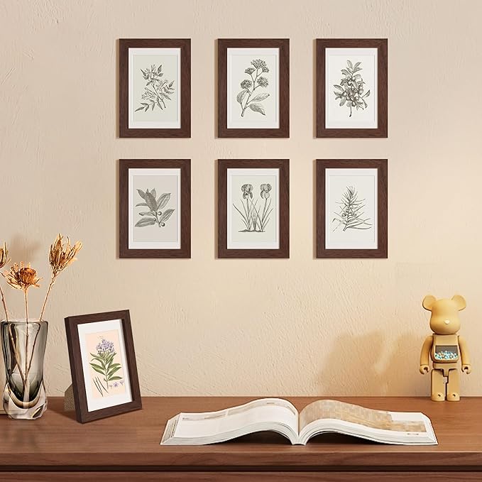 upsimples 4x6 Picture Frame Set of 10, Display Pictures 3.5x5 with Mat or 4x6 Without, Multi Photo Frames Collage for Wall or Tabletop Display, Brown