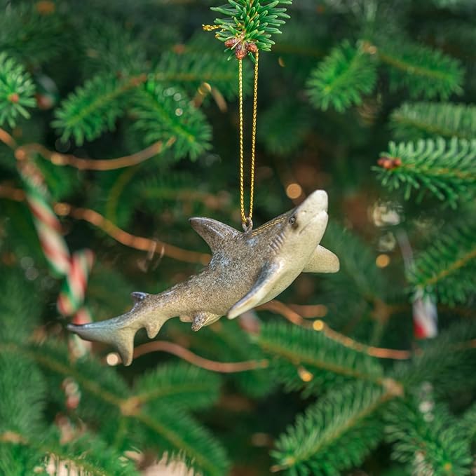 Hand-Painted Beach Christmas Ornament – Coastal Tree Decoration for Ocean Lovers – Unique Nautical Ornament for Christmas Tree or Stocking Stuffer Gift (Shark)