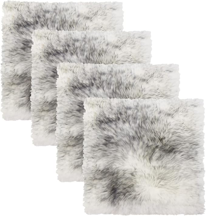 Set of 4, Natural Sheepskin Chairpad with Non-Slip Backing | 100% Real New Zealand Wool Sheepskin for Car Seat, Accent Chair, or Vanity Chair, Gradient Grey