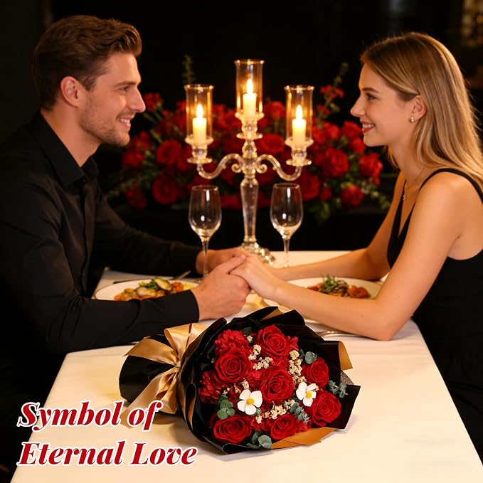 7 Preserved Red Rose Bouquet Eternal Flower Gift Set, Gift for her | Preserved Red Rose bouquet , Eternal flower Gift Set for her with romantic Girlfriend, Engagement, Mother’s, Birthday,