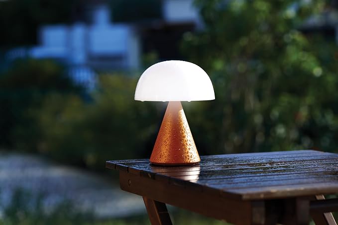 Lexon Mina L Mushroom Lamp - 9 LED Color Table Lamp for Bedrooms, Living Room & Office - Cordless, Rechargeable with 24h Light & Dimmer, Aluminum, Large - Orange