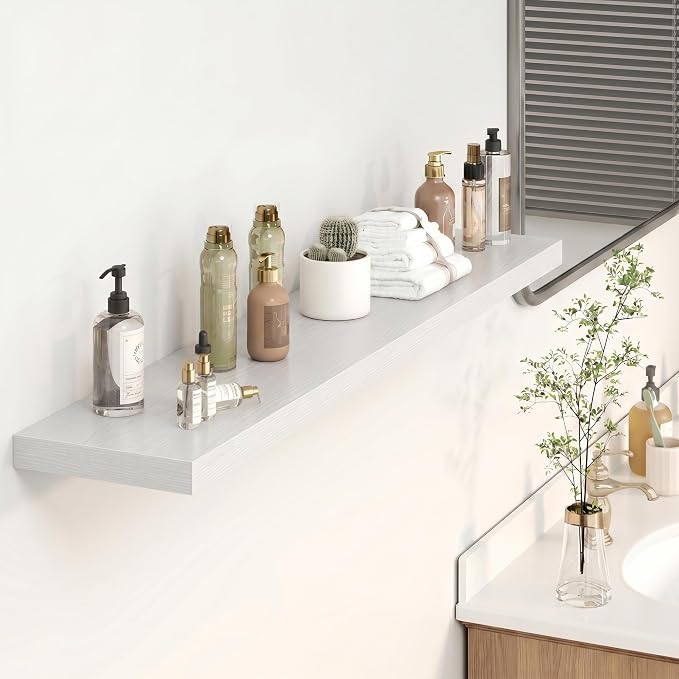 Heimlove Floating Shelves for Wall 48 Inches Long,9.3" Deep White Floating Shelf Set of 2,Wall Mounted Shelves for Bathroom Bedroom Living Room Kitchen Office,Shelf for Books Storage Room Decor