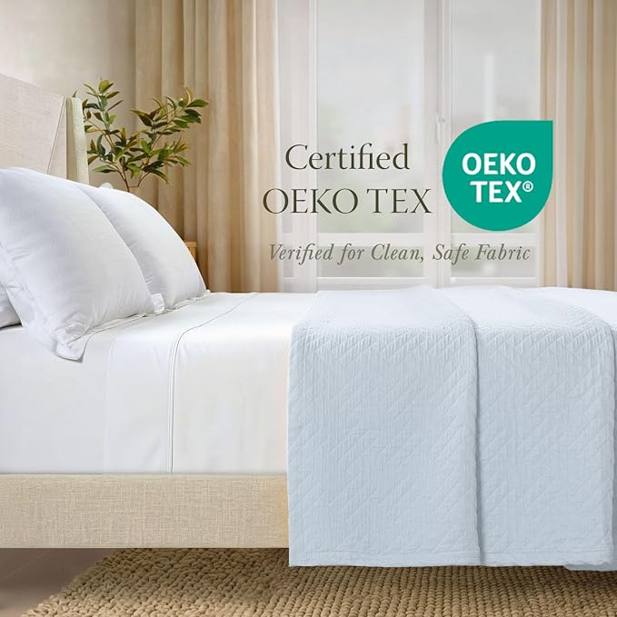 Threadmill Luxury Cotton Blankets for King Size Bed | All-Season Cozy 100% Cotton Blanket | Criss Cross Jacquard Soft Lightweight Coverlet, fits California King Size Bed, 104x92 | Light Blue