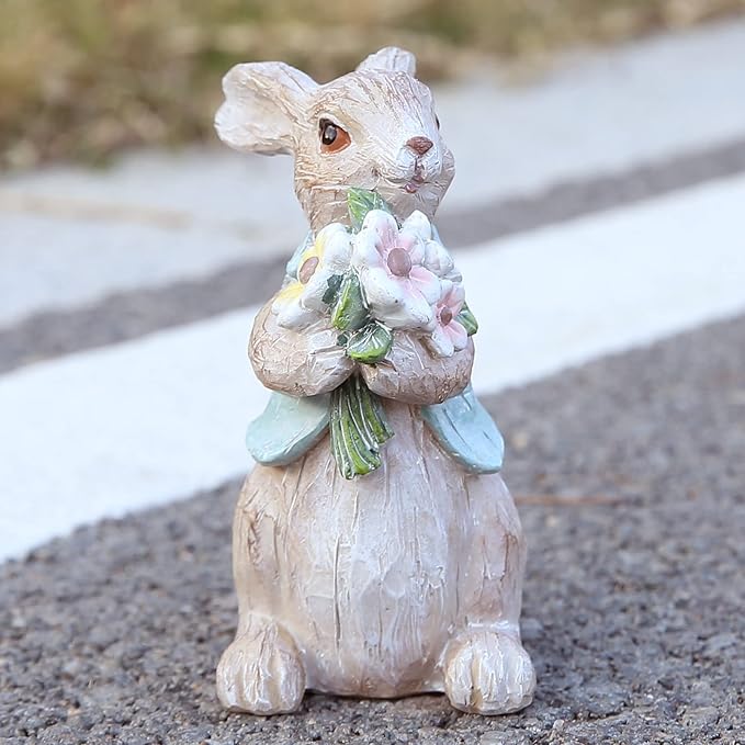 Hodao Easter Bunny Decorations Spring Home Decor Bunny Figurines Gift (Spring Gray Rabbit)