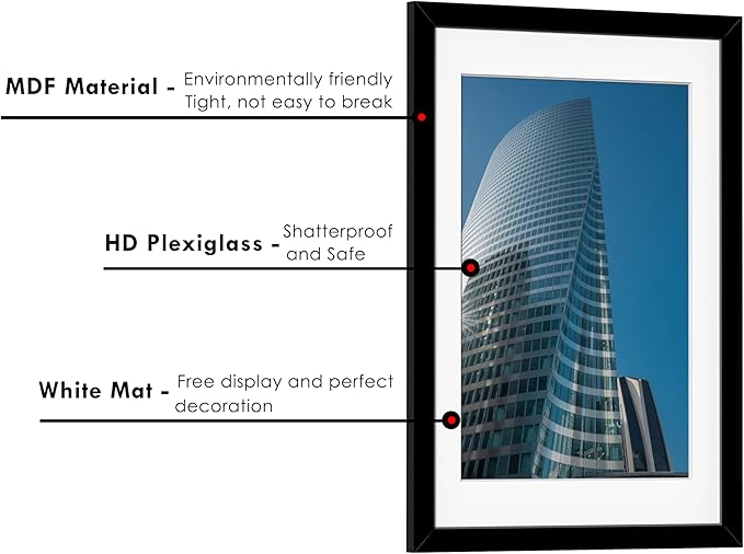 PEALSN 24x36 Poster Frame Set of 6, Display Pictures 20 x 30 with Mat or 24 x 36 without Mat, Poster Frames 24 x 36 inches for Wall Mounting Display, Black.