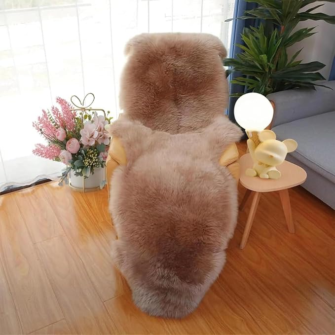 Woolous Genuine New Zealand Sheepskin Double Pelt Rug- Handmade Sheep Skin Runner Rug, Soft Thick Natural Bedside Area Rug for Bedroom and Living Room Decor, (2x6 ft, Brown) | double pelt sheepskin fur; soft thick natural 2x6 runner rug for bedroom, li...