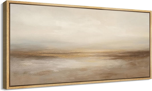 MUDECOR Extra Larg Framed Canvas Print Wall Art Neutral Beige Horizon Abstract Modern Minimalist Landscape Illustrations Decorative Colorful for Bedroom - 60"x30"
