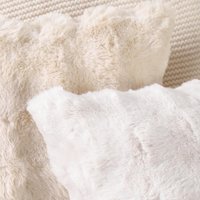 MADIZZ Pack of 2 Thick Plush Faux Wool Throw Pillow Covers Soft Boho Throw Pillows Luxurious Cushion Covers for Couch Sofa Bedroom Living Room Home Decor 16x16 Inch Cream