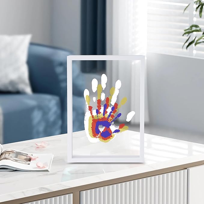 CHERRY CHEERS Family Handprint Kit, DIY Craft Keepsake Wooden Frame, Endless Gift Set, Non-Toxic Paints, Transparent Sheets (White)