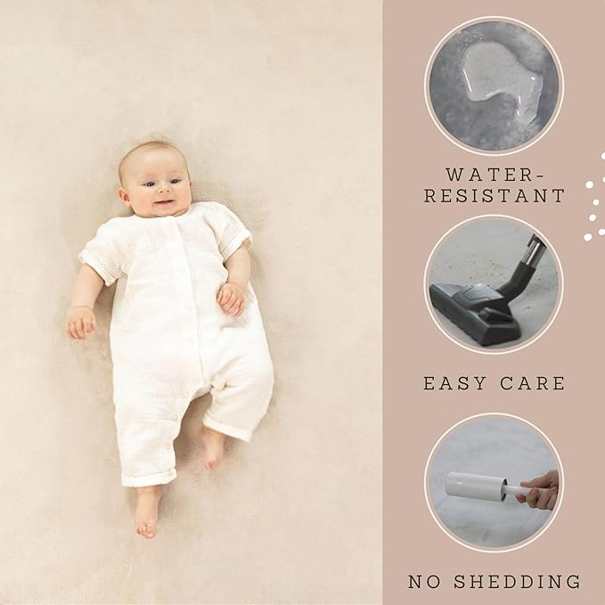 Hakuna Matte CloudSoft Baby Play Mat for Floor 40" x 60" Beige – Coral Velvet Memory Foam Rug for Crawling & Cozy Play – Non-Slip, Water-Resistant, Easy-CareTummy Time Mat, Playmat for Playpen