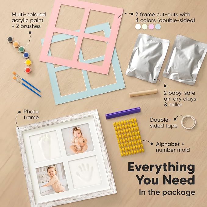 KeaBabies Baby Hand and Footprint Kit Maker and Pregnancy Journal Memory Book - Newborn Baby Handprint Footprint Keepsake Frame, Baby Gifts - 90 Pages Hardcover Pregnancy Book, Pregnancy Journals