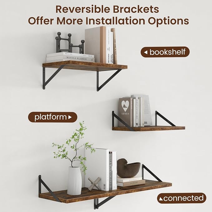 Axeman Deep Floating Shelves - 20 Inch Floating Shelves Set of 2-12 Inch Deep Brown Wood Wall Shelves for Living Room Bathroom Kitchen