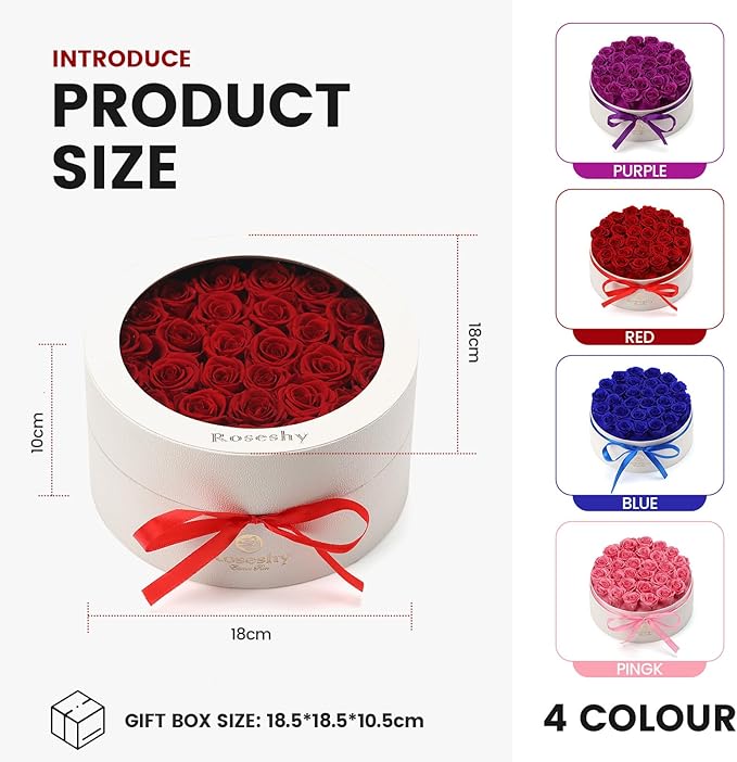 Valentines Day Flowers Roses Gifts for Her,28pcs Red Forever Preserved Roses in Round Gift Box,Valentines Day Delivery Prime Gifts-Roses Gifts for Women,Mom.