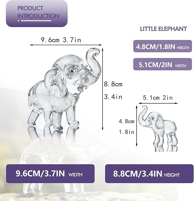 Set of 3 Crystal Elephant Figurines Glass Elephants Figurine Collectible Gifts for Mom Small Animal Statues Decor for Home Office Mother's Day Table Centerpiece
