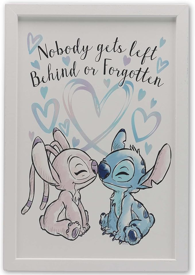 Disney Lilo and Stitch with Angel Framed Wood Wall Decor - Nobody Gets Left Behind or Forgotten