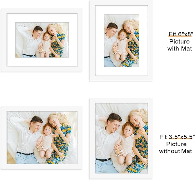Picrit 6x8 Picture Frame Set of 12, Display 4x6 with Mat or 6x8 without Mat, Photo Frames for Wall Mounting or Table Top Display, White