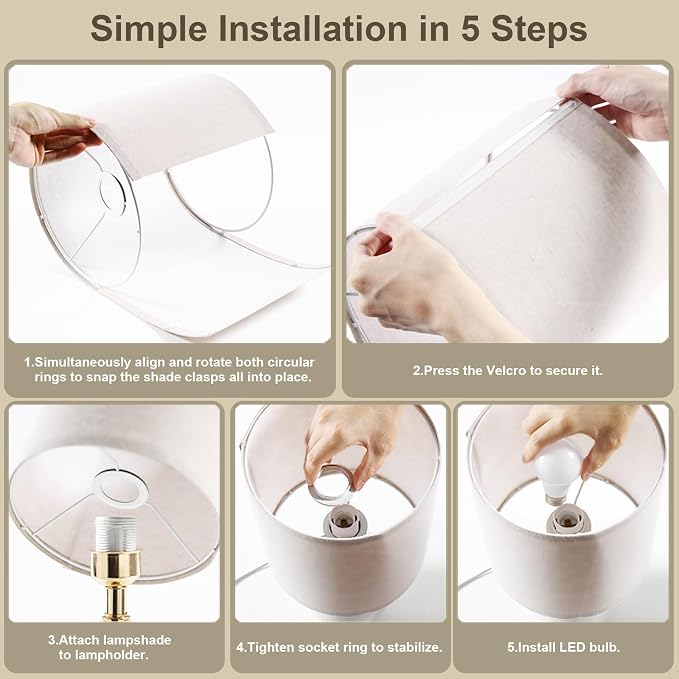 Dawnwake 17.3" Table Lamp Set of 2 for Living Room Bedroom, Bedside Lamps for Night Stands, Desk Nightstand Lamp Dimmable, Modern Linen Cream Ceramic Lamps (White-B)