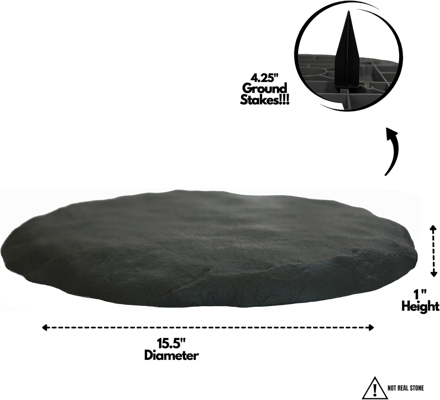 Ei Circular 15.5” Stepping Stones with Ground Stakes - Home or Garden Step Stones for Outdoor Walkway or Pathway Pavers - Resin Material (4, Slate Grey)
