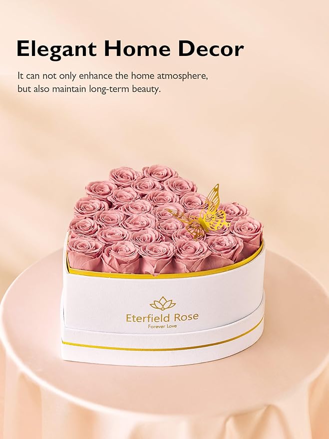 Eterfield 27 Forever Flowers in Heart Shape Box, Preserved Roses That Last a Year Preserved Flowers Birthday Gifts for Her Mom Women Wife Anniversary Valentines Day Mothers Day Christmas, Dusty Pink