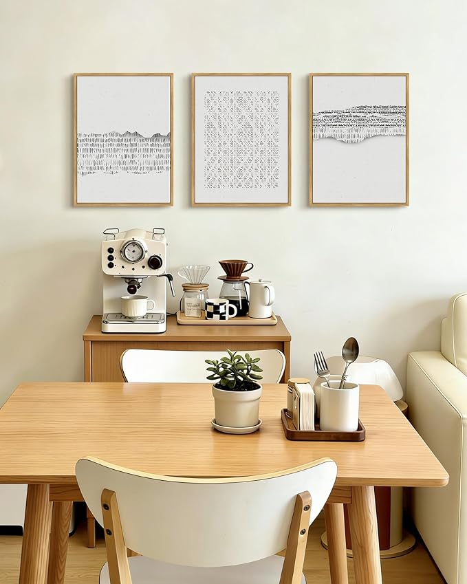 PHOPAGO Gray Abstract Framed Wall Art Mid Century Minimalist Boho Wall Decor Modern Neutral Farmhouse Rustic Art Bedroom Living Room Decor - 12x16in Natural Framed