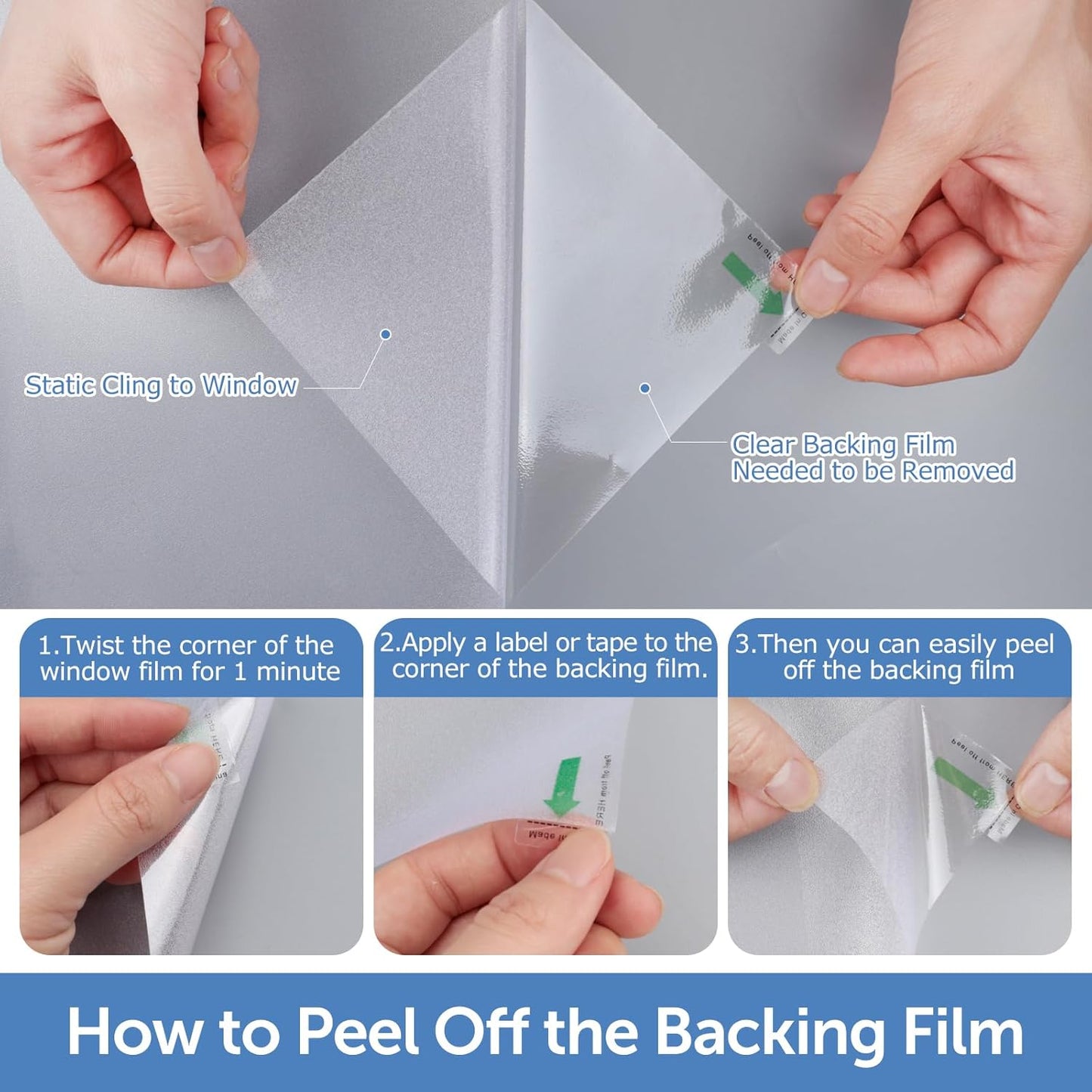 HIDBEA Frosted Window Privacy Film - Non Adhesive Static Cling Glass Stickers Sun UV Blocking Heat Control Door Covering Decals for Home Office, 23.6 x 78.7 Inch