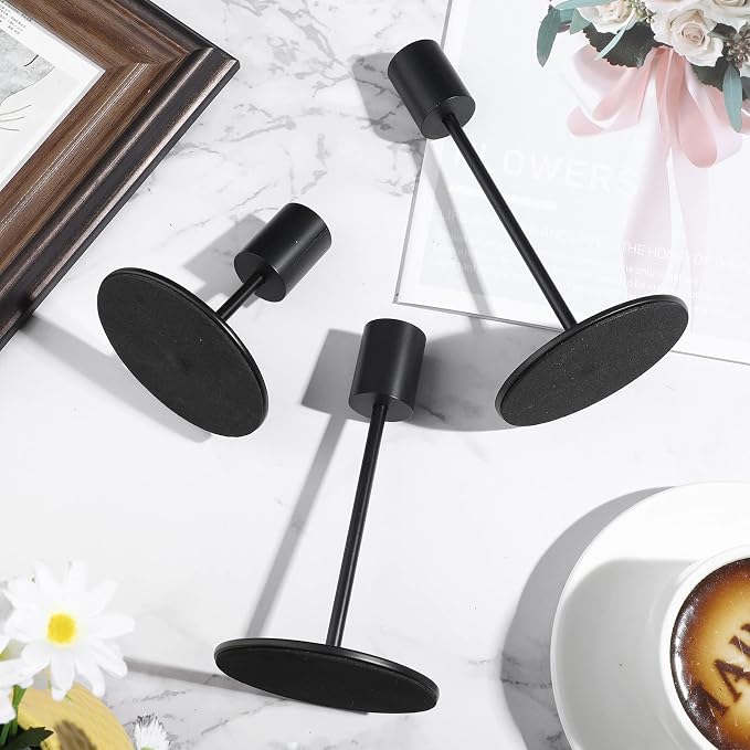 Sieral Candle Holders Bulk Taper Candlesticks Holders Set Modern Decorative Metal Candelabras for Wedding Anniversary Home Dinning Table Centerpiece Xmas Party Decor(Matte Black,15 Pcs)