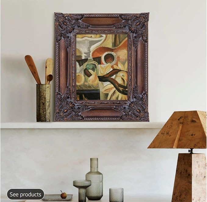 ArtXO Ornate Wooden Brown Gold 12x16 Picture frames, Picture Frame for Photo Frame,Canvas Frames,Art Panels Frame,Paintings,Artwork,Corner Ornaments Gold Frames,12x16 Frame without Acrylic Glass and Backing