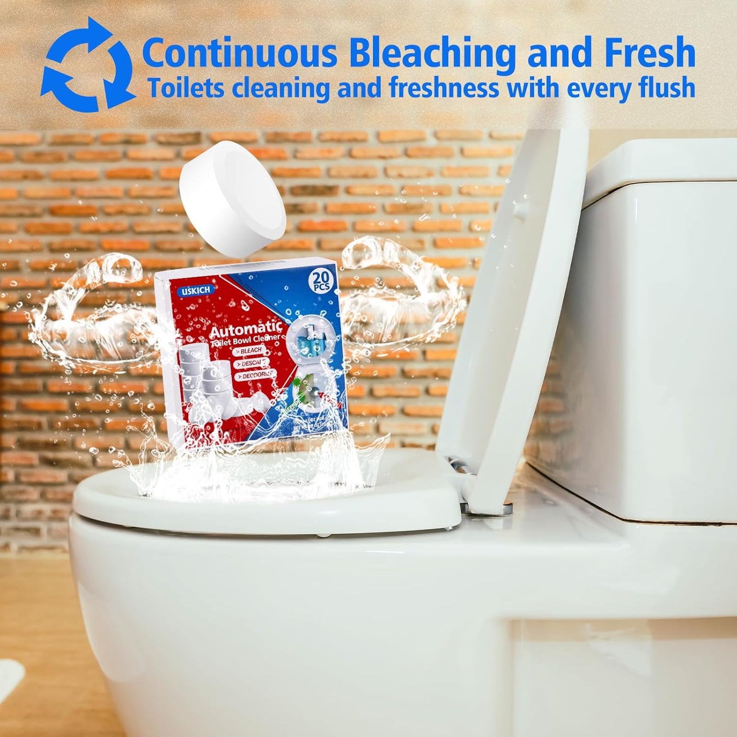 USKICH Toilet Bowl Cleaner Tablets 20 PACK, Bathroom Automatic Toilet Tank Cleaners with Bleach, Slow-Releasing Household Toilet Cleaners for Deodorizing, Descaling, against Tough Stains