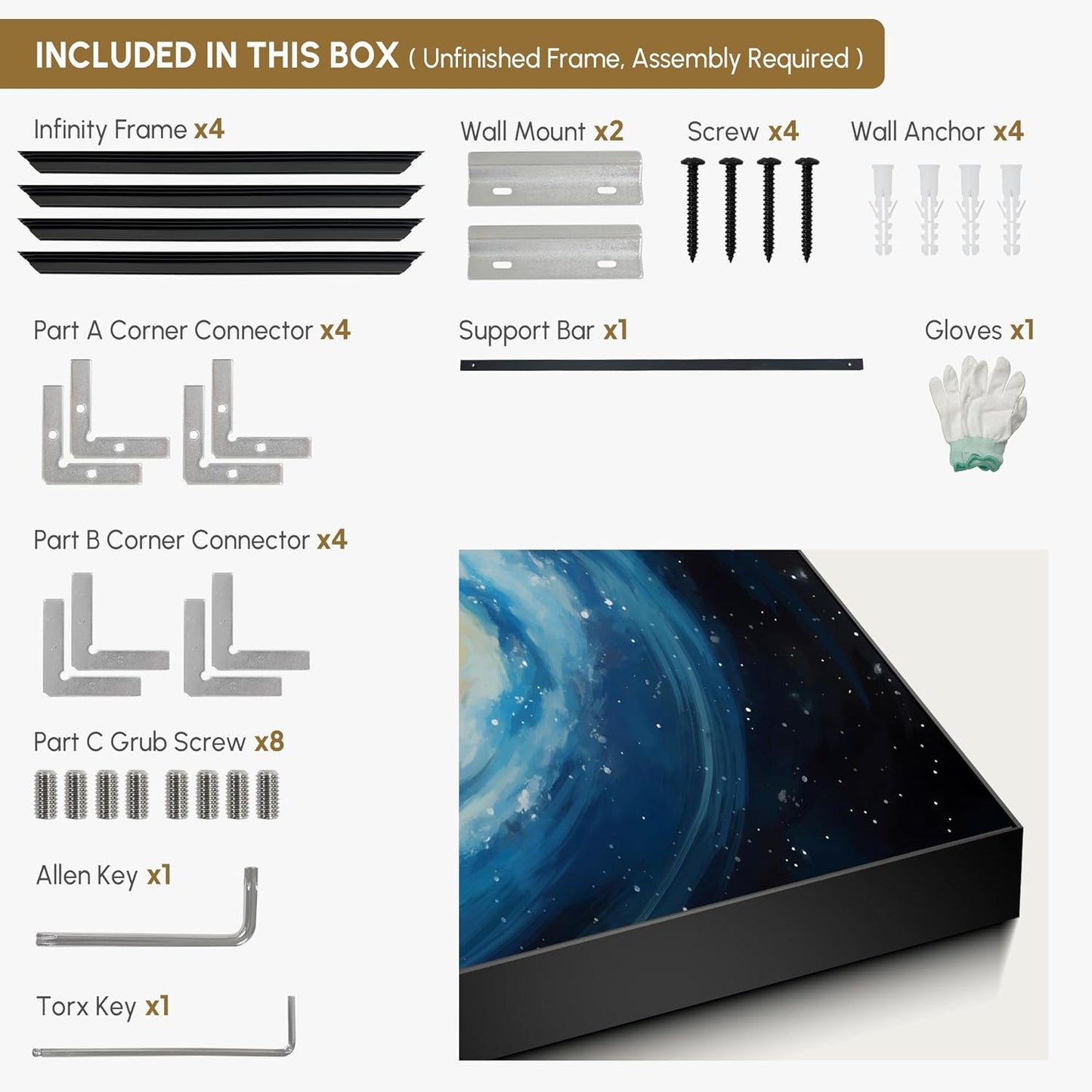 SIGNWIN 36"x72" Extra Large Framed Wall Art Spiral Galaxy Vivid Blue and Yellow Cosmic Space Illustration for Home Living Room Bedroom Decor (Frame Assembly Required)