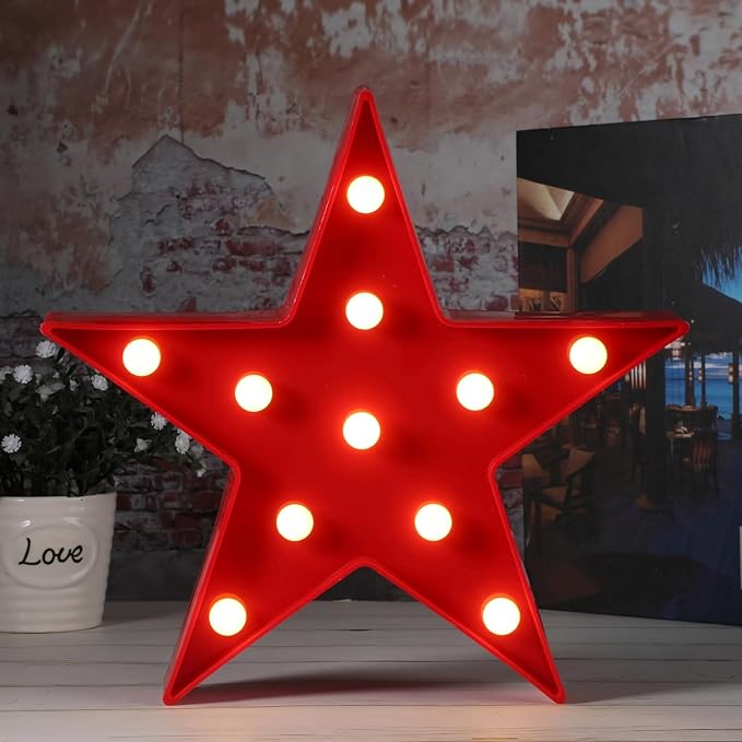 Tarpop 4 Pcs Star Plastic Night Light Battery Operated LED Marquee Star Sign Party Movie Theater Decor Room Wall Lamp for Kids Baby Child Girl Gifts, Birthday Party Christmas Home Bar(Red)